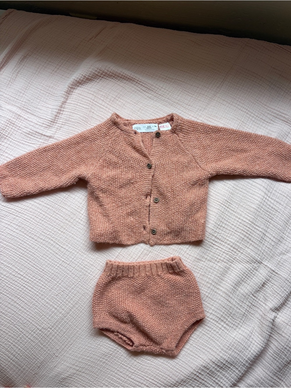 Zara Baby Knit Cardigan and bloomers in Warm Peach 6-9 months